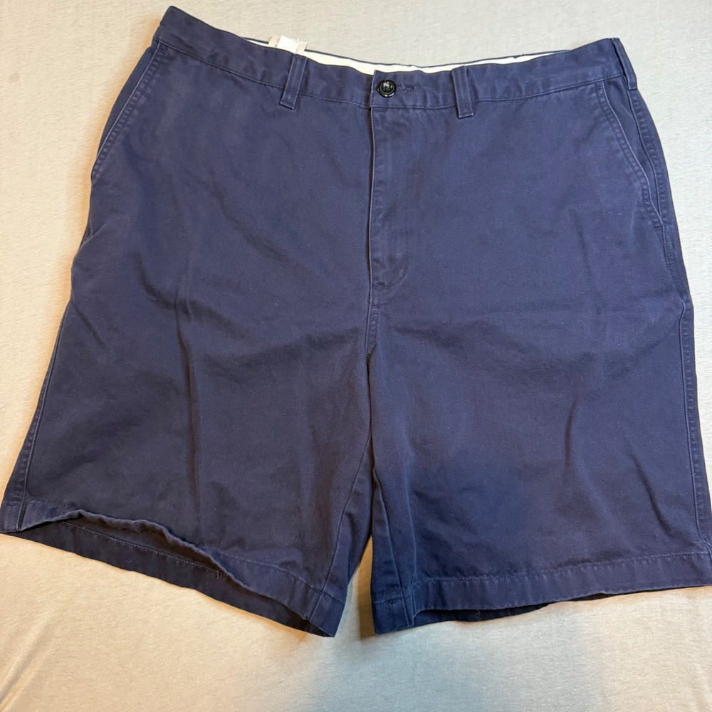 Lands‎ End Mens Chino Shorts Navy Blue Cotton Flat Front Casual Size 37